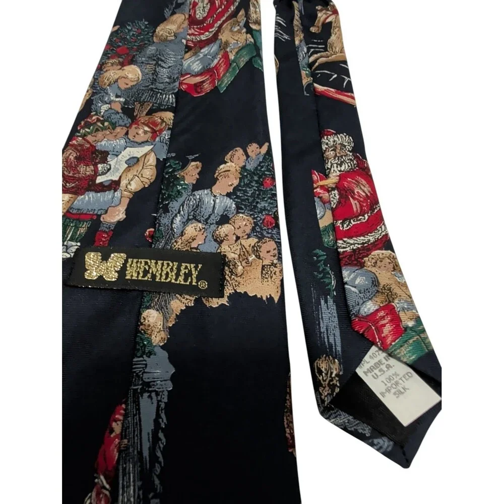 Cute Wembley Holiday Santa Claus Novelty Dark  Blue Silk Tie Made in USA